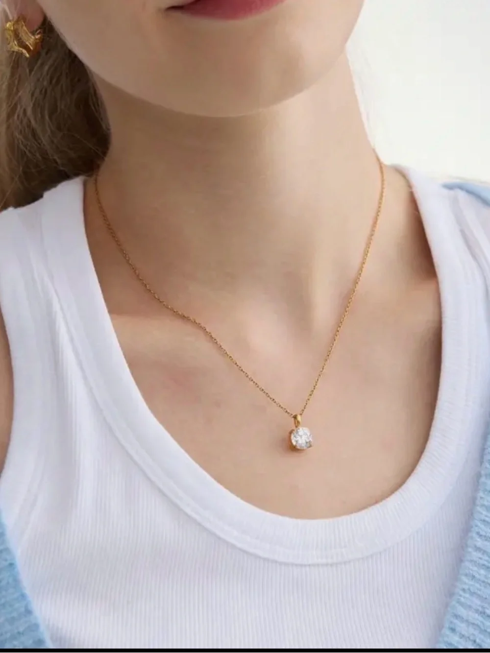 Gold Chain Round Crystal Pendant ( 3324)